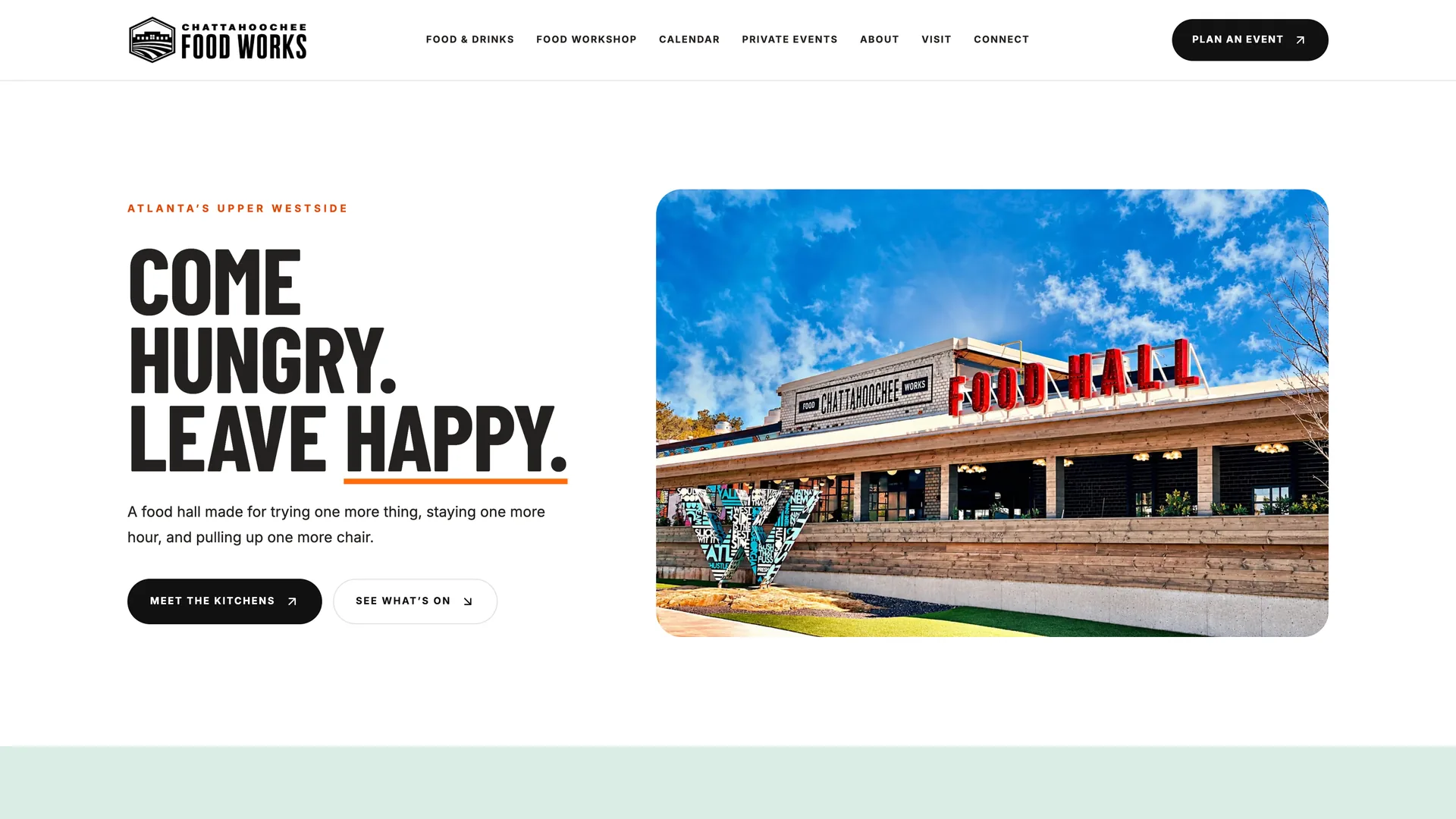 The Chattahoochee Food Works website, home page