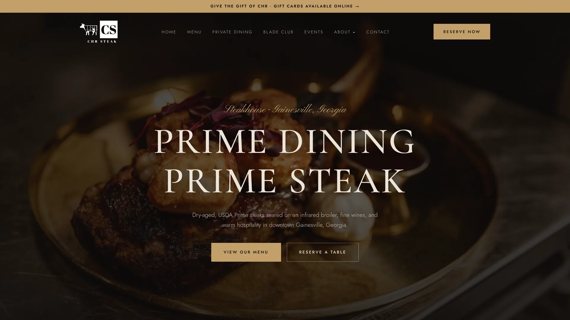The CHR Steak website, home page