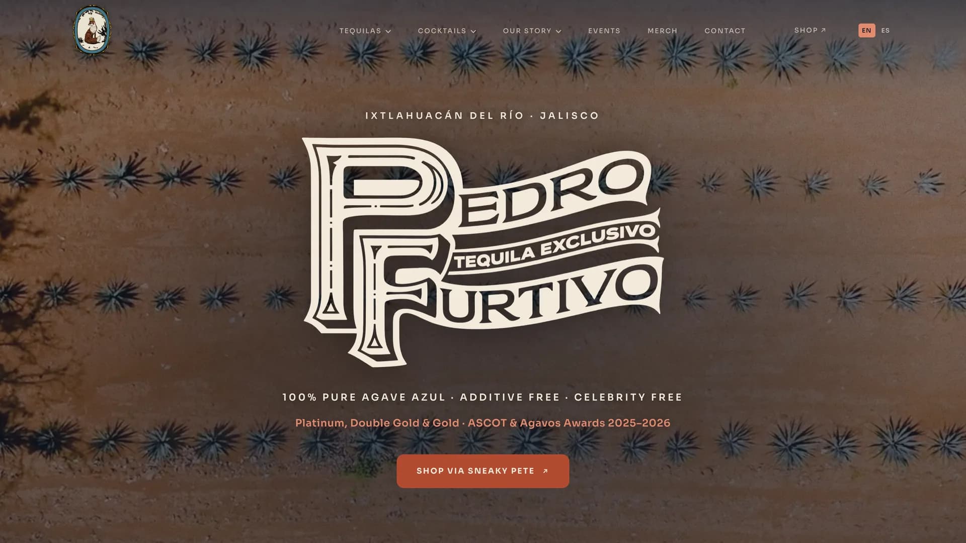 The Pedro Furtivo Tequila website, home page