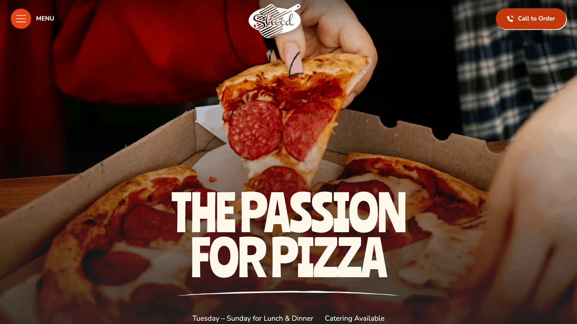 The Sliced Pizza website, home page