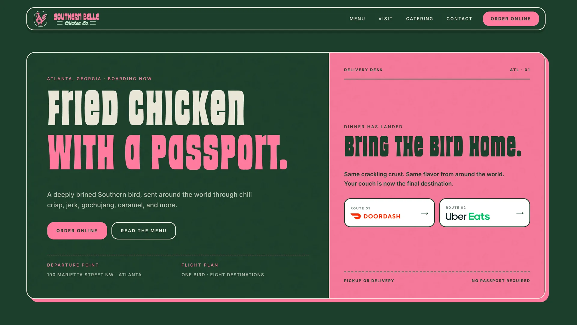 The Southern Belle Chicken Co. website, home page
